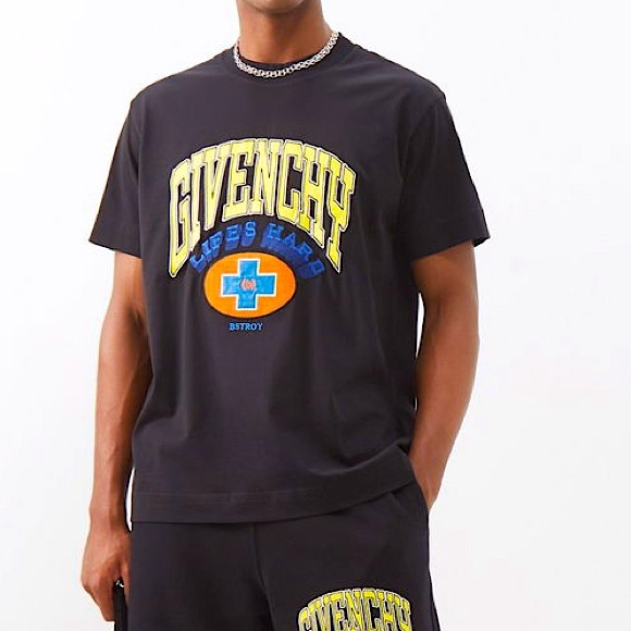 Givenchy Black Tee with Yellow and Blue Accents - Picture 1 of 15